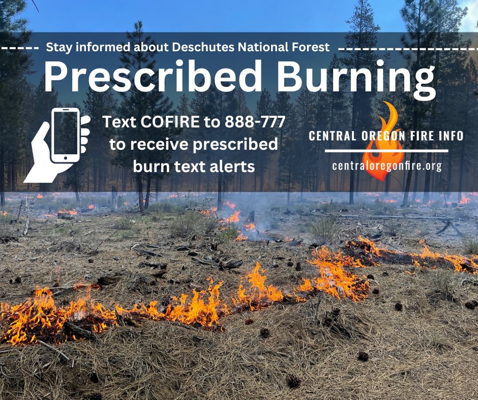 🔥 Stay informed about upcoming prescribed burns! 📲Text COFIRE to 888-777 to receive text alerts about planned prescribed burns 💻Visit centraloregonfire.org to find information about upcoming burns 🌫Find smoke preparedness resources at centraloregonfire.org/protect-your-h…