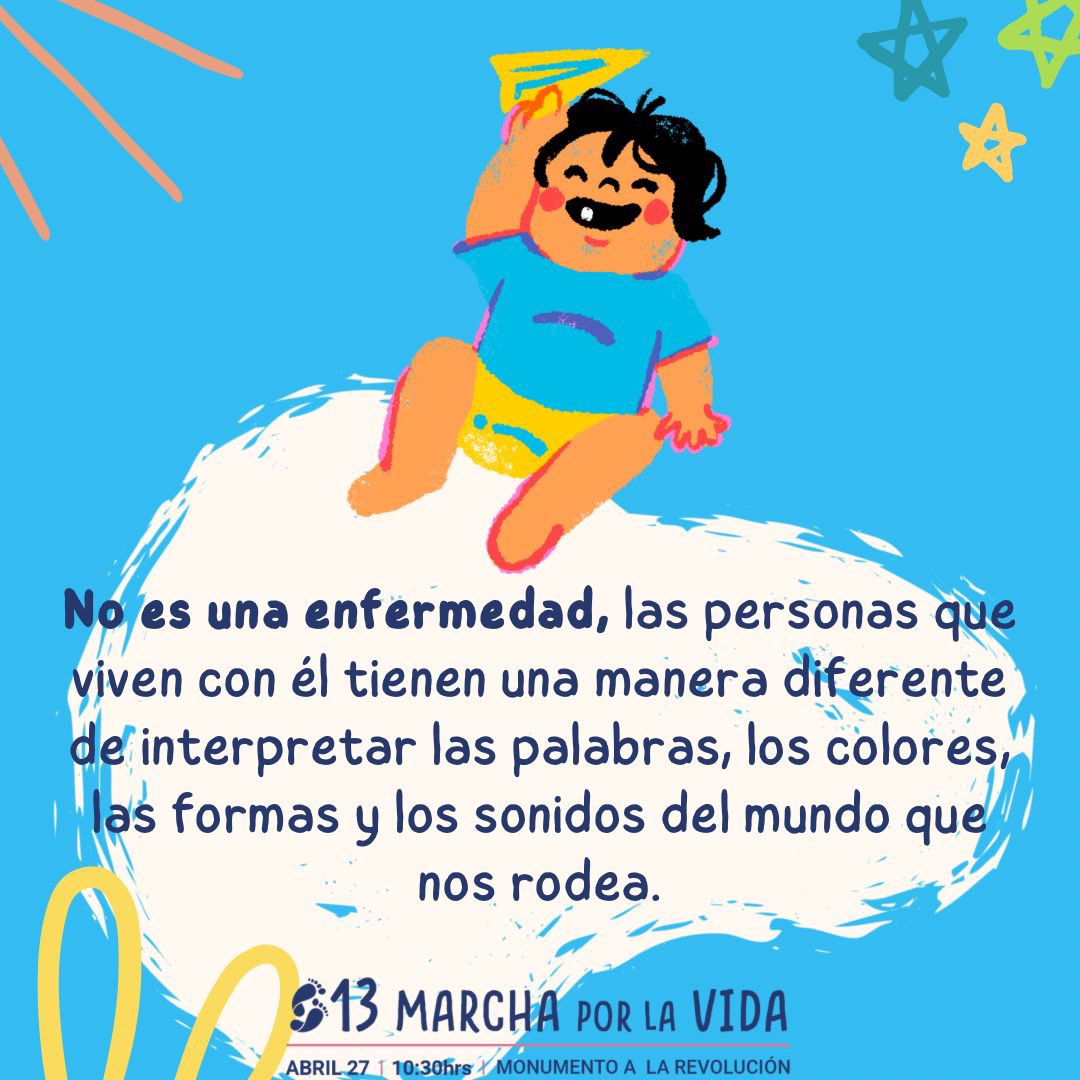 Muchas veces el falso pretexto de no traerlos a sufrir, es más bien miedo y zona de confort. Pero las discapacidades y condiciones diferentes no son determinantes de sufrimiento ni indignas. #Autismo Todos tenemos #DerechoAlFuturo Nos vemos el 27 de abril #MarchaVidaMx