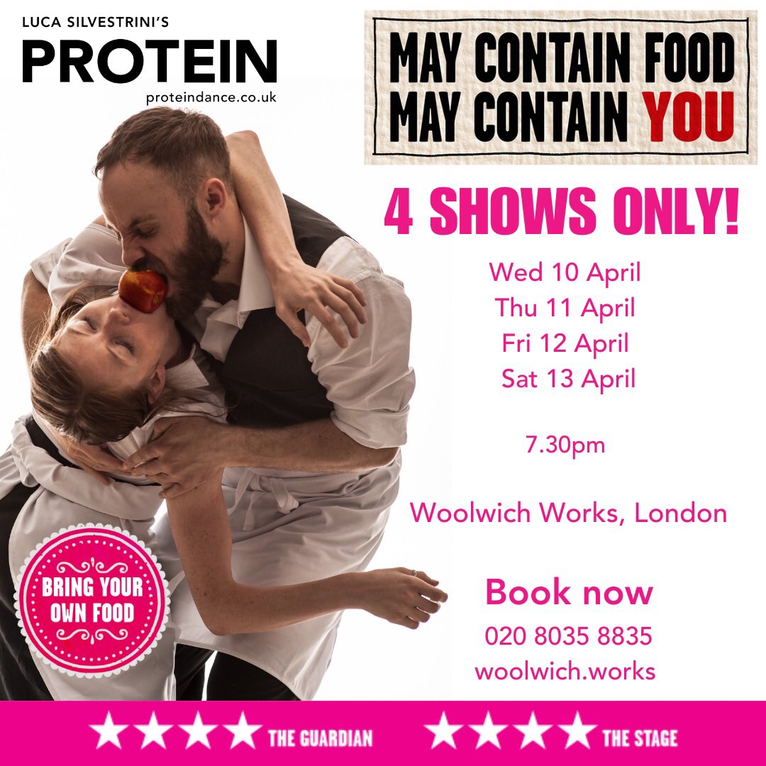 Join us for a feast of dance, music and spoken word! 4 shows only in London! 🍅 May Contain Food May Contain You 🗓️ 10-13 April 2024, 7.30pm 📍 @woolwich_works Tickets available from £10! 🎟️ Book now: shorturl.at/knCF1