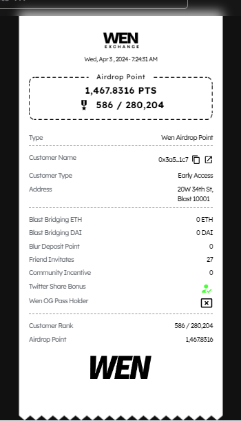 Trước anh em nào tham gia Early Access <a href="/wen_exchange/">Wen Exchange</a> (NFT Marketplace) vào convert điểm sang Point để nhận Airdrop nhé

=> Link: wen.exchange/airdrop/earlya…

Thời gian có hạn ae tranh thủ convert sớm trước ngày 15/4... 

#wenexchange #airdrop #blast