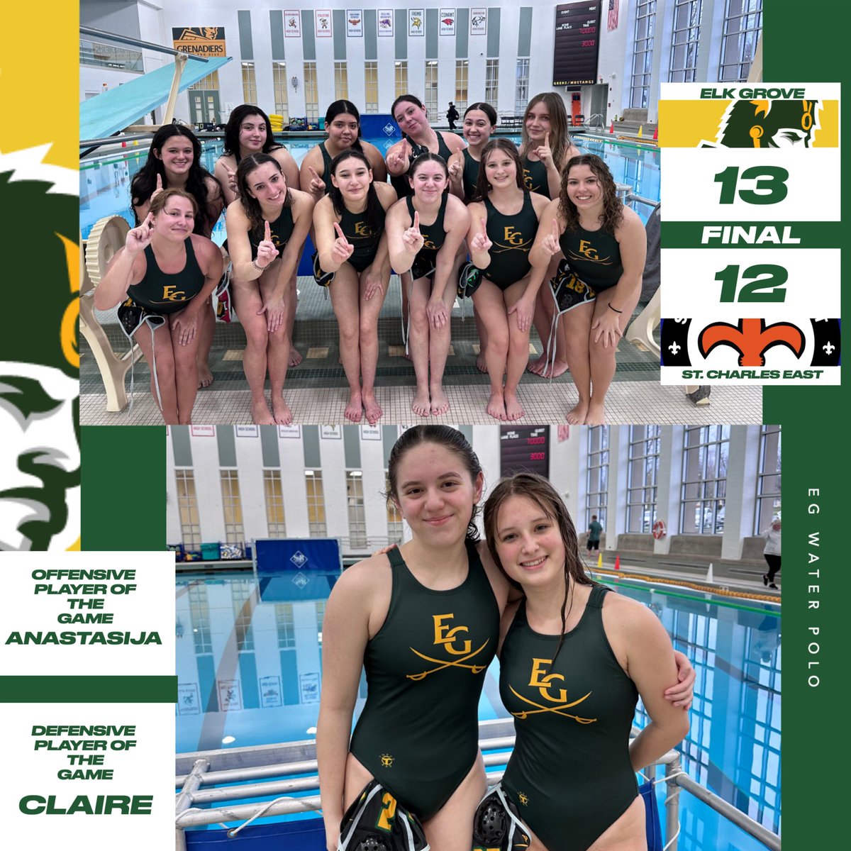 BIG WIN against St. Charles East today!! 😤 The Grens persisted and worked together to come back in the 4th quarter to get the win! 👏🏼

Our offensive MVP is Ana with 4 goals and 5 assists. Our defensive MVP is Claire who made a big impact in goal with 10 saves. <a href="/GrenAthletics/">Elk Grove High School Athletics</a>