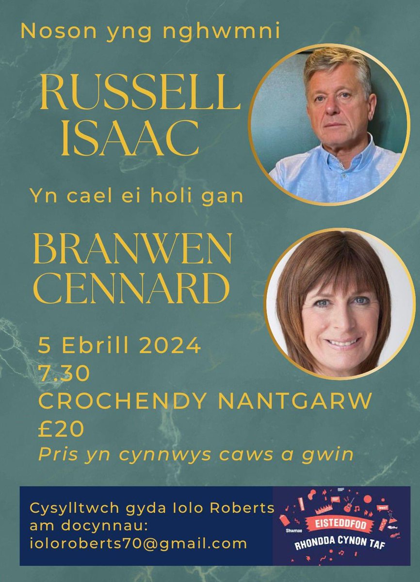 📅 05/04/24
⏰ 7.30
📍Crochendy Nantgarw 
@eisteddfod  @MenterIaithRhCT @MenterCaerdydd