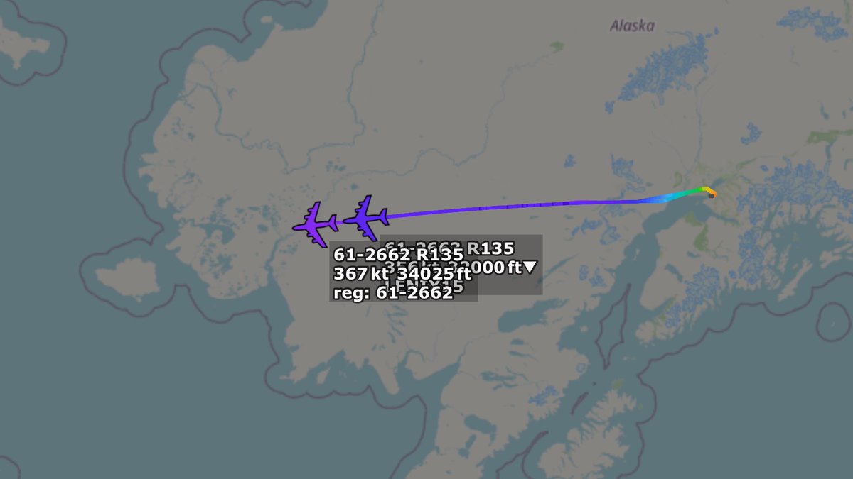 USAF RC-135S 61-2662 EMBER19 & 61-2663 LENIX15 departed Elmendorf heading westbound. USAF KC-135Rs PEARL81 & 82 will provide AR.