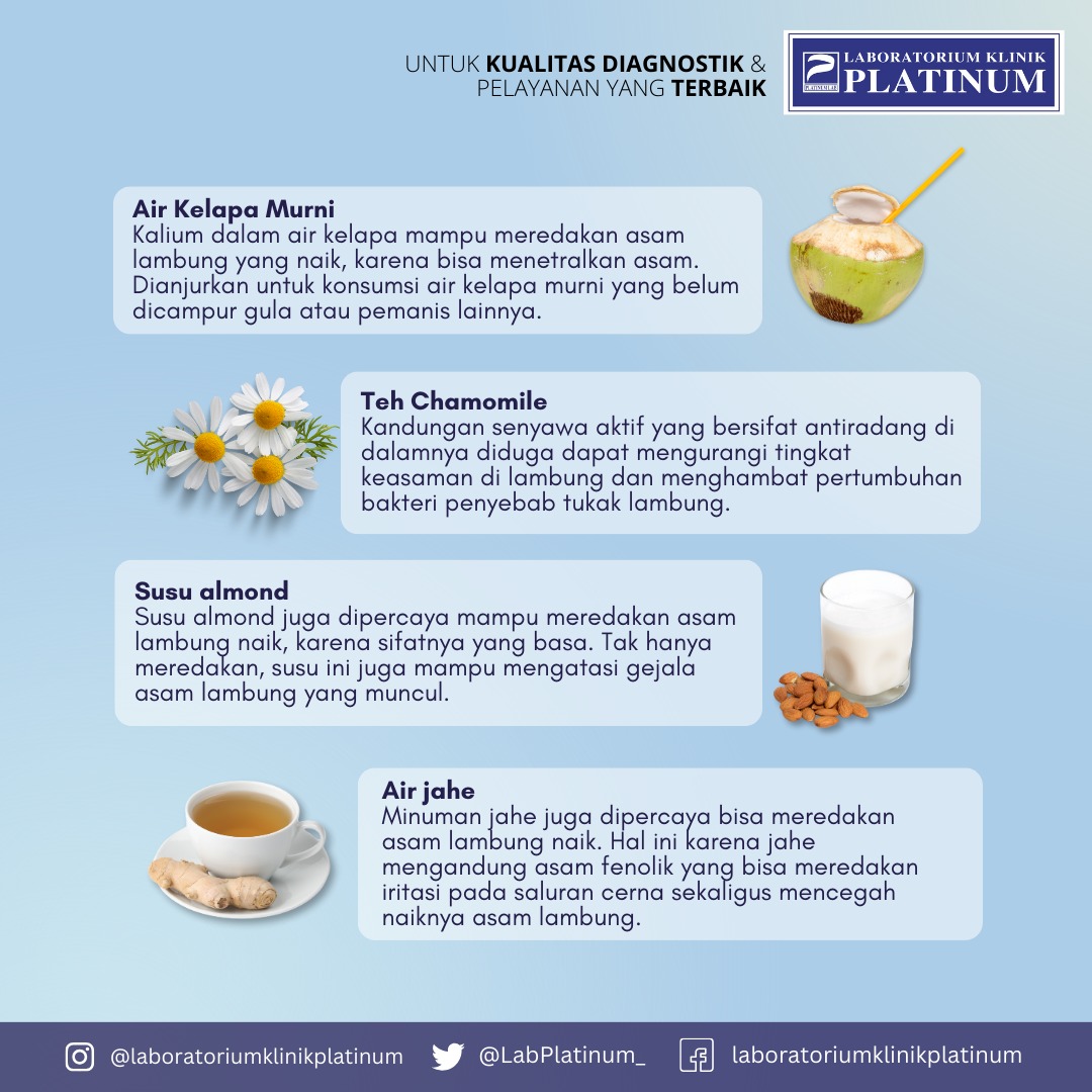 LabPlatinum_'s tweet photo. Minuman untuk atasi Asam Lambung
Selain minum obat, ada cara lain untuk atasi asam lambung. Salah satunya adalah dengan meminum air kelapa, tapi tak hanya itu saja lho! Berikut adalah minuman yang aman untuk atasi asam lambung!
#HealthTips #GERD #Ramadan https://t.co/AFxmCnKEPU