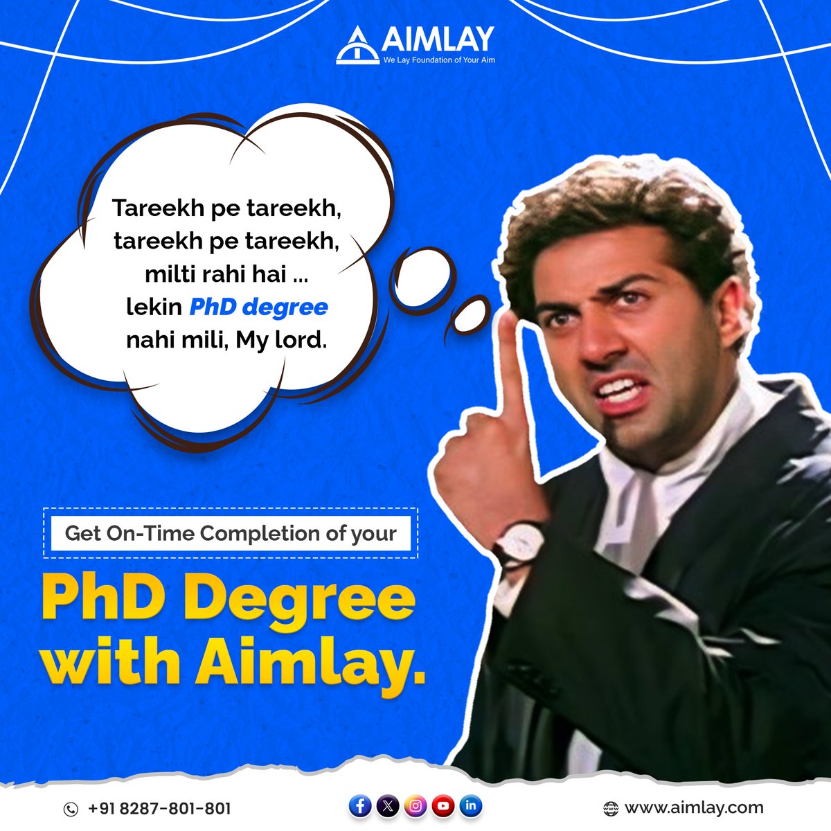 Tareekh pe tareekh, tareekh pe tareekh!
Still not getting your PhD degree on time?
Get on-time completion of your PhD degree with Aimlay. Our tailored support ensures you stay focused, and on track to achieve success in your life.
#phd #career #phdcareer #education #phddegree