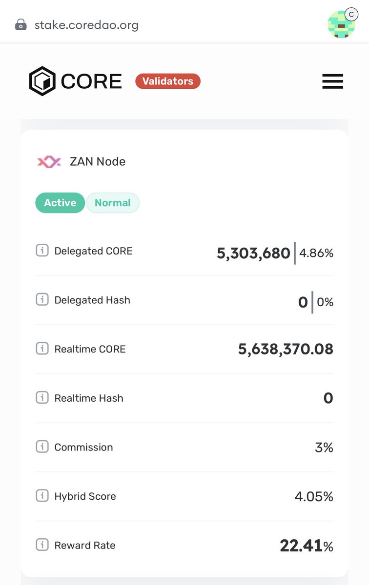 ZAN Node - Active ✅ 🐜 @AntGroup 
Hold $CORE 🔶 ✊ $1000 🚀🌖
stake.coredao.org