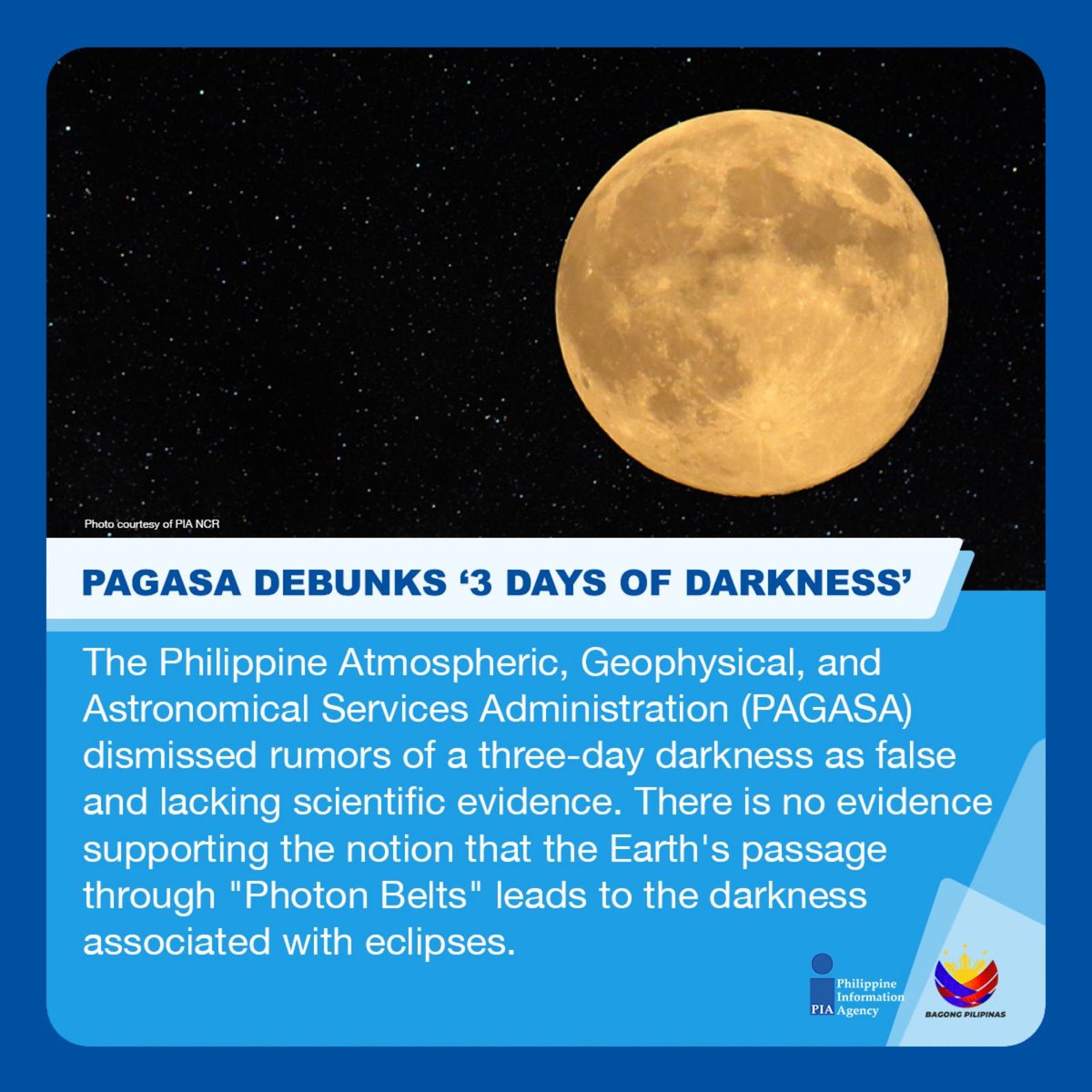 FAKE NEWS ALERT: Earth will NOT experience three days of darkness due to its passage through Photon Belts on April 8, 2024. Read here: pia.gov.ph/features/2024/… #Eclipse #PhotonBelt