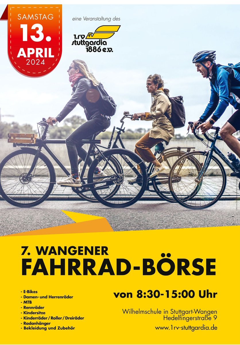 Fahrradbörse Stuttgart-Wangen am Samstag 13. April 2024 1rv-stuttgardia.de/Radboerse/radb…