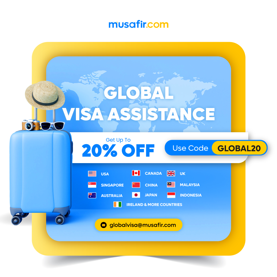 Get in touch with our global visa experts who can assist you with your visa paperwork for USA, China, Australia, UK, and many more destinations - and this time at a 20% discount of up to AED 100!🌟Get in touch with our global visa team today at globalvisa@musafir.com