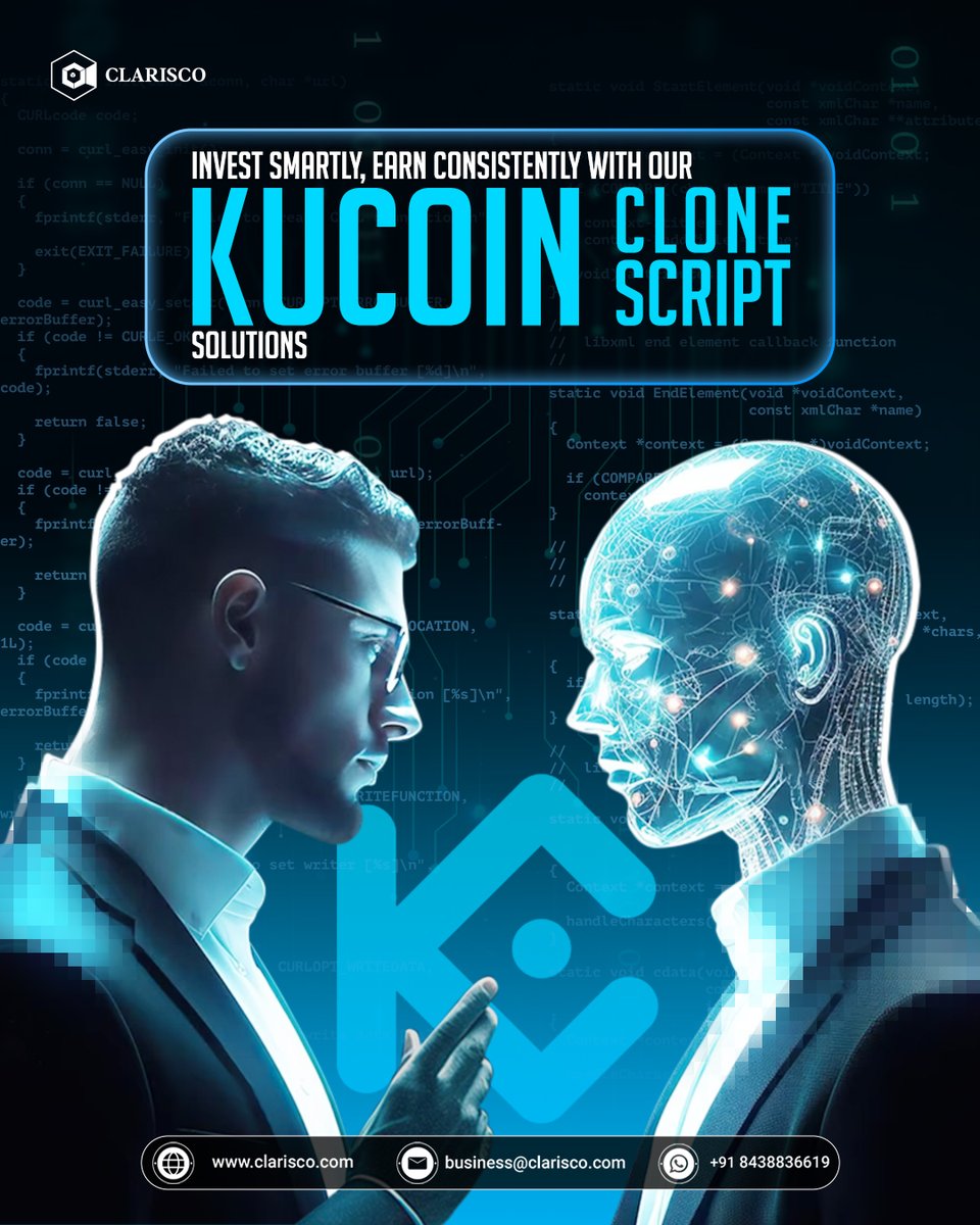ClariscoSol's tweet image. Dreaming of owning a cryptocurrency exchange like KuCoin? Make it a reality with our expert clone script development services.
tinyurl.com/4kn5fme4
#clarisco #KuCoinClone #CryptoCloneScript #ExchangeDevelopment #blockchaintechnology
#CryptoTradingPlatform #clonescript