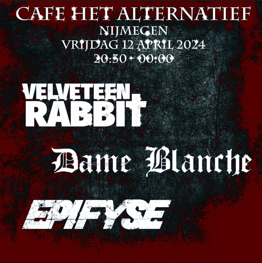 Calling Nijmegen!! Friday april 12 we'll be at Het Alternatief huffing and puffing and tearing it down🥵 With our friends from Epifyse and Dame Blanche. Shows start at 20:30h🤘🏼 #punk #punkrock #metal #music #hetalternatief #Nijmegen #Epifyse #DameBlanche #VelveteenRabbit