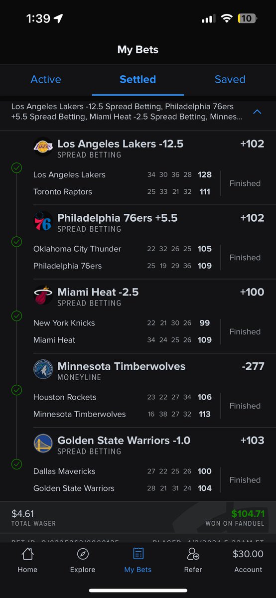 NotTuesdays's tweet photo. Not perfect like yesterday but that’s 11/11 in picks over two days. #nba #Fanduelparlay https://t.co/O5wrFw9yae