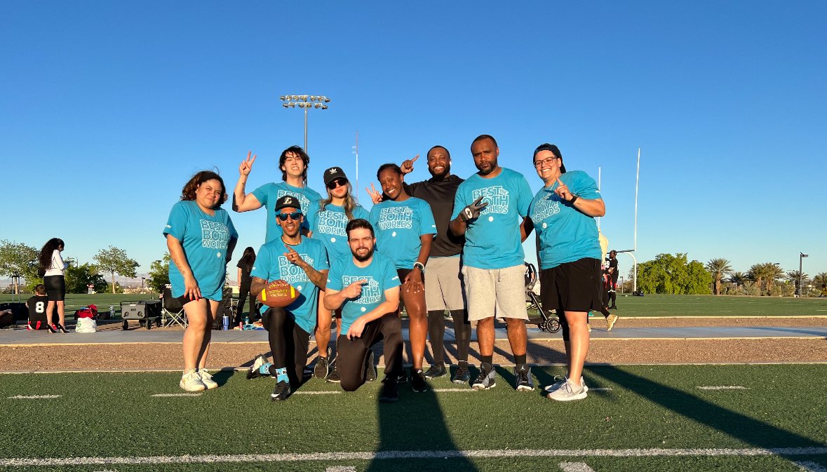 Las Vegas AT&T putting in work at Las Vegas Corporate Challenge Flag Football!!! @gowestregion @DesertSW_ @ATT @jrluna11