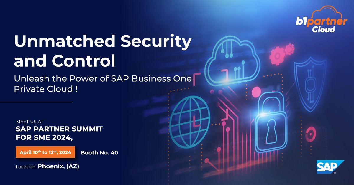 b1partnercloud's tweet image. Struggling with #SAPBusinessOne in the cloud? B1 Partner Cloud&apos;s private solution keeps your data safe &amp;amp; gives you control. 

See us at #SAPPartnerSummit2024: bit.ly/3vGP82P
🗓️ 10th - 12th April
🌐 Phoenix Convention Centre, AZ.
📍 Booth No. 40

#SAPB1Cloud #PrivateCloud