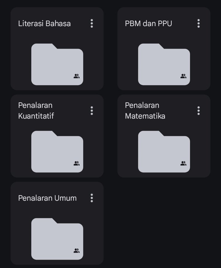 ‼️KUMPULAN LATSOL TPS SNBT‼️

drive.google.com/drive/folders/…

#AMBISVERSE #ambistwt #studytwt #studyacc #studygram #snbt2024 #snbt24 #snbt #utbk #utbk24 #UTBKuy #sbmptn