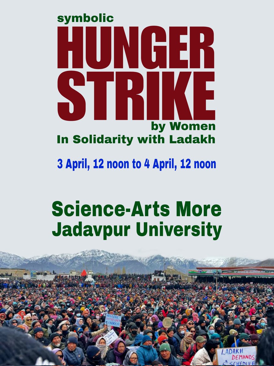 Lend your voice to the mountains! 🏔️ Join women worldwide in a powerful stand for Ladakh on April 3rd and 4th at 12 noon. 
Thank you Science-Arts More Jadavpur University 💫
Let's show our unwavering support!✨
. 
#StandWithLadakh #FriendsofLadakh #FriendsofNature #SupportLadakh