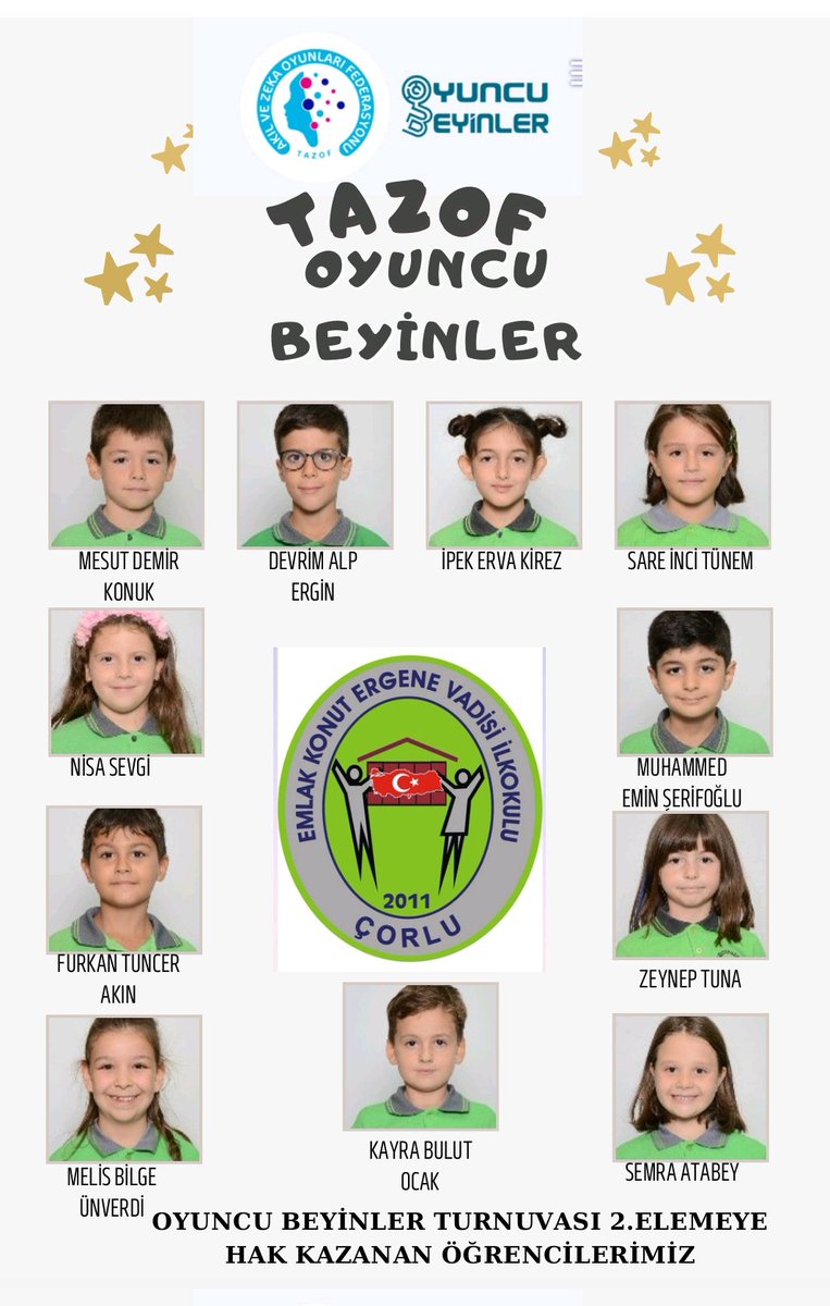 Akıl ve Zekâ Oyunları Federasyonu'nun düzenlemiş olduğu 'OYUNCU BEYİNLER" yarışmasında 19 öğrencimiz 1.Kademeyi geçerek büyük başarıya imza attılar.
Başta Demet KARABOĞA olmak üzere tüm Ögretmen, Öğrenci ve Velilerimizi Kutluyoruz.
🏆🥇
<a href="/Murat_Eren/">Murat EREN</a> <a href="/ersanulusan/">Ersan Ulusan</a> <a href="/hete61/">Hüseyin ERDOĞAN</a> <a href="/CorluMem/">Çorlu Milli Eğitim Müdürlüğü</a>