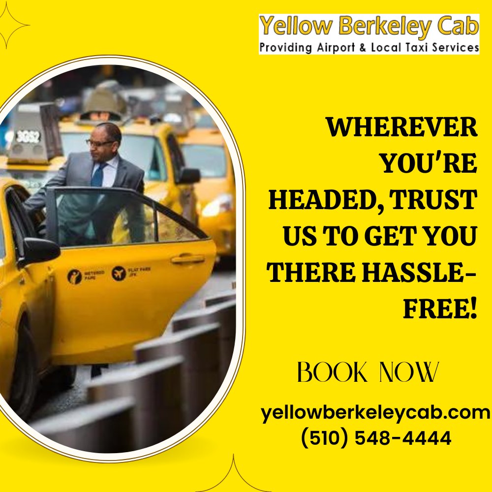 berkeley_cab's tweet photo. Get there hassle-free with our top-rated taxi fleet! Wherever you're headed, we'll get you there comfortably and reliably. Book your ride now! 
Book your ride today! Call: 510-548-4444
Visit: https://t.co/XtbFlrKkX2
.
.
#YellowCabExperience #berkeley #berkeleytaxi #berkeleycab https://t.co/qbccz4bH7m