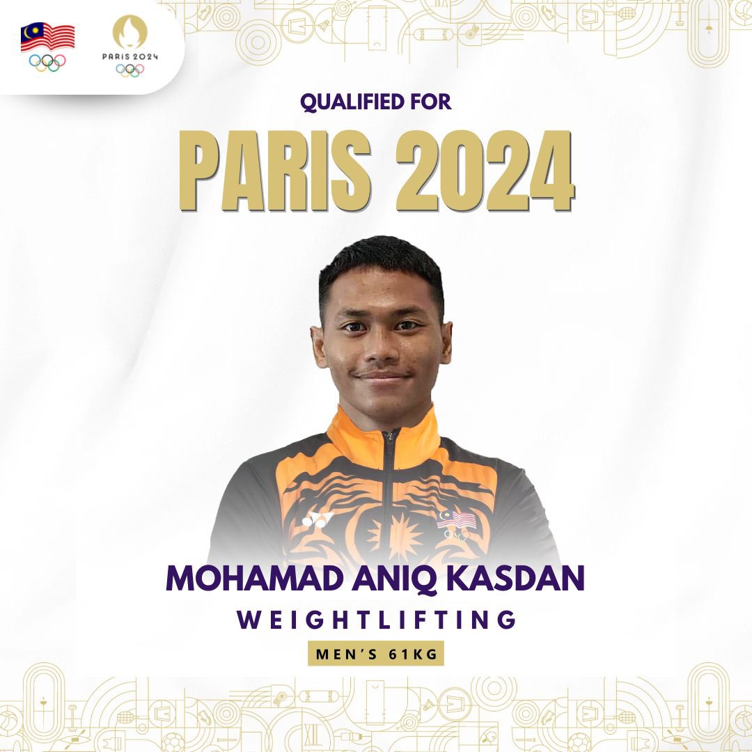 𝗔𝗡𝗜𝗤 𝗞𝗔𝗦𝗗𝗔𝗡 𝗦𝗘𝗖𝗨𝗥𝗘𝗦 𝗧𝗜𝗖𝗞𝗘𝗧 𝗧𝗢 𝗣𝗔𝗥𝗜𝗦 𝟮𝟬𝟮𝟰 Weightlifter Mohamad Aniq Kasdan has earned a ticket to the XXXIII Olympic Games in Paris 2024 following his eighth placing in the Men’s 61kg Category at the IWF World Cup in Phuket, Thailand.