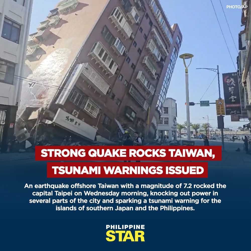 An earthquake offshore Taiwan with a magnitude of 7.2 rocked the capital Taipei on Wednesday morning, knocking out power in several parts of the city and sparking a tsunami warning for the islands of southern Japan and the Philippines.