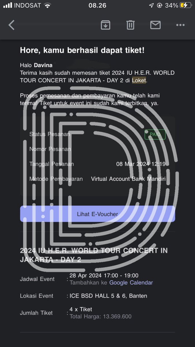 daapp07's tweet photo. Wts 1 tiket CAT 1B day 2 IU H.E.R. World Tour Concert In Jakarta harga normal 3,3jt.
Dijual karna temenku ngga bisa hadir. Nanti ditukerin sampe jadi wristband, dan nontonnya bareng aku juga.

Dm aja ya yang minat👌🏻 https://t.co/QCtYfctHTY