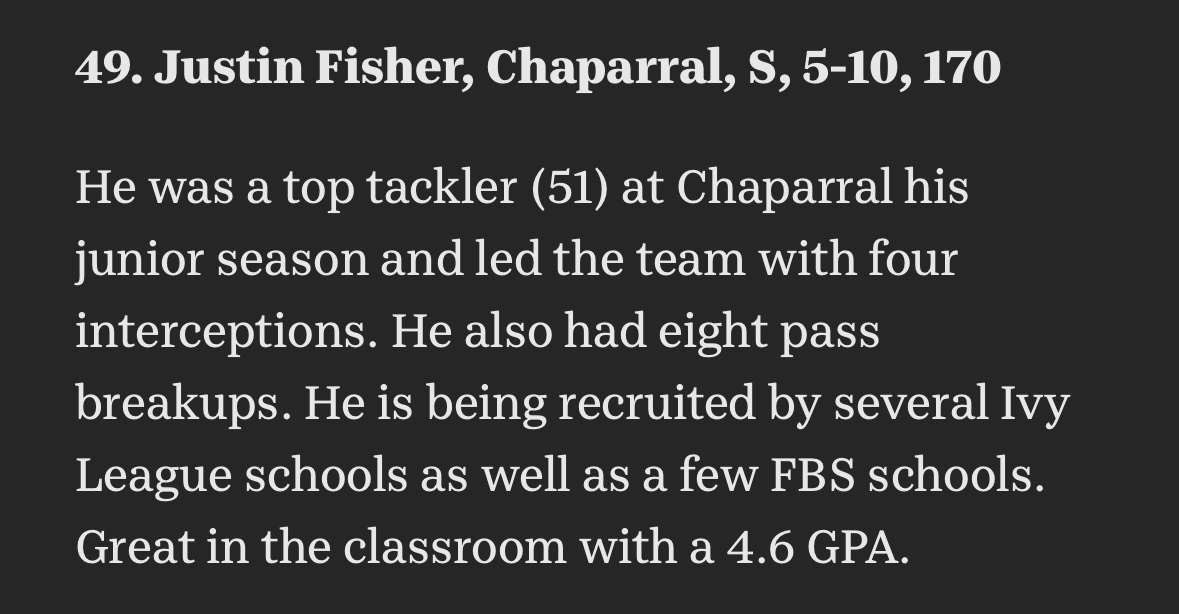 justin fisher (@justin_fisher21) on Twitter photo Thankful to be included in the top 50 2025 Football Players In AZ!!
<a href="/azc_obert/">Richard Obert</a> <a href="/ChapfootballAZ/">Chaparral Football</a> <a href="/KyleMorgan_XOS/">Kyle Morgan CATAPULT Southwest Regional Scout</a> <a href="/CoachNise/">Doug Nisenson</a> <a href="/CoachLindquist/">Stevie Lindquist</a> <a href="/gridironarizona/">Gridiron Arizona</a> <a href="/JUSTCHILLY/">Just Chilly</a> <a href="/PrepRedzoneAZ/">Prep Redzone Arizona</a> Thankful to be included in the top 50 2025 Football Players In AZ!!
<a href="/azc_obert/">Richard Obert</a> <a href="/ChapfootballAZ/">Chaparral Football</a> <a href="/KyleMorgan_XOS/">Kyle Morgan CATAPULT Southwest Regional Scout</a> <a href="/CoachNise/">Doug Nisenson</a> <a href="/CoachLindquist/">Stevie Lindquist</a> <a href="/gridironarizona/">Gridiron Arizona</a> <a href="/JUSTCHILLY/">Just Chilly</a> <a href="/PrepRedzoneAZ/">Prep Redzone Arizona</a>