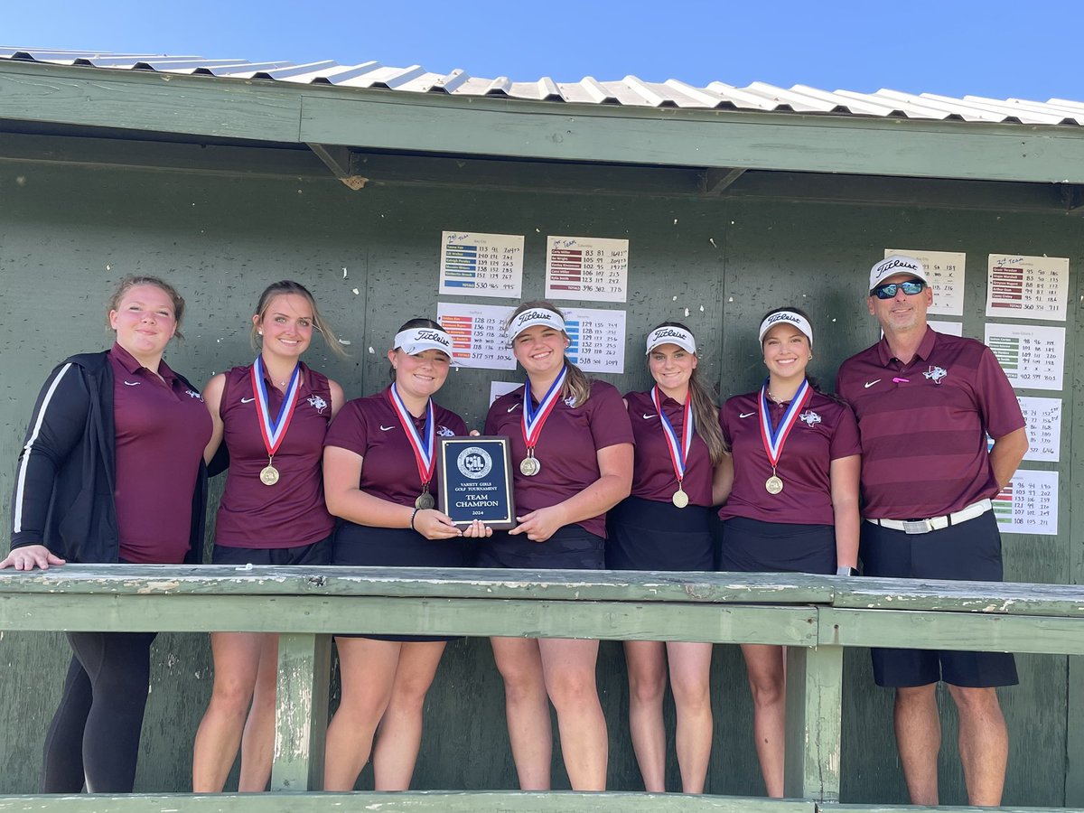 CHSGOLF- Girls golf team repeats as district 26-4A Champions. Jr Carly M, So Kenley K, So Bo Wright, Fr Cami M, and So Rylie S. The girls shot 396-382 to total 778. Carly Three-peats as district Champion (83-81=163) Kenley sets new PR (94) as runner up, Bo finishes 3rd!!!