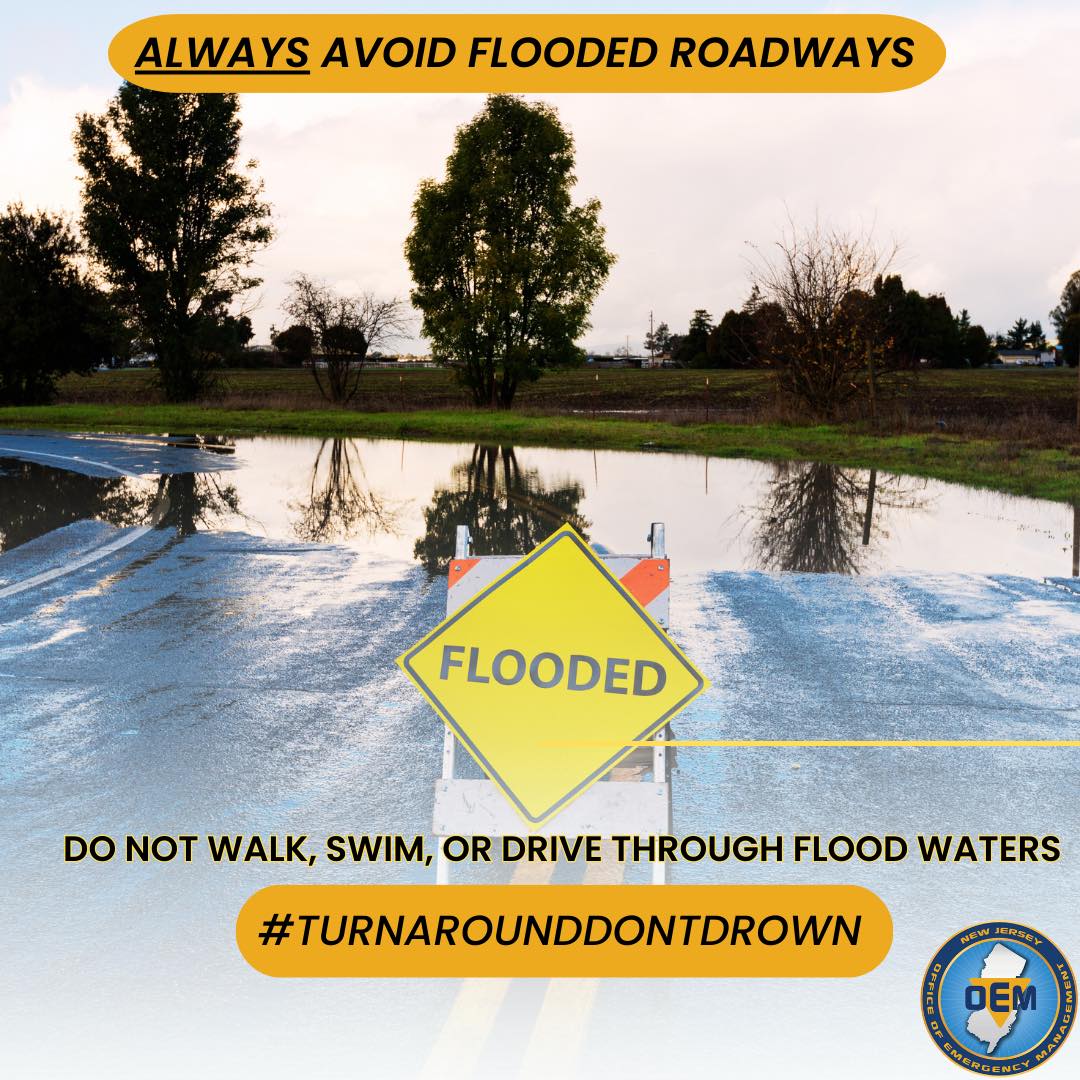 ReadyNJ's tweet image. Remember: Turn Around, Don't Drown.  Avoid flooded roads and potential hazards