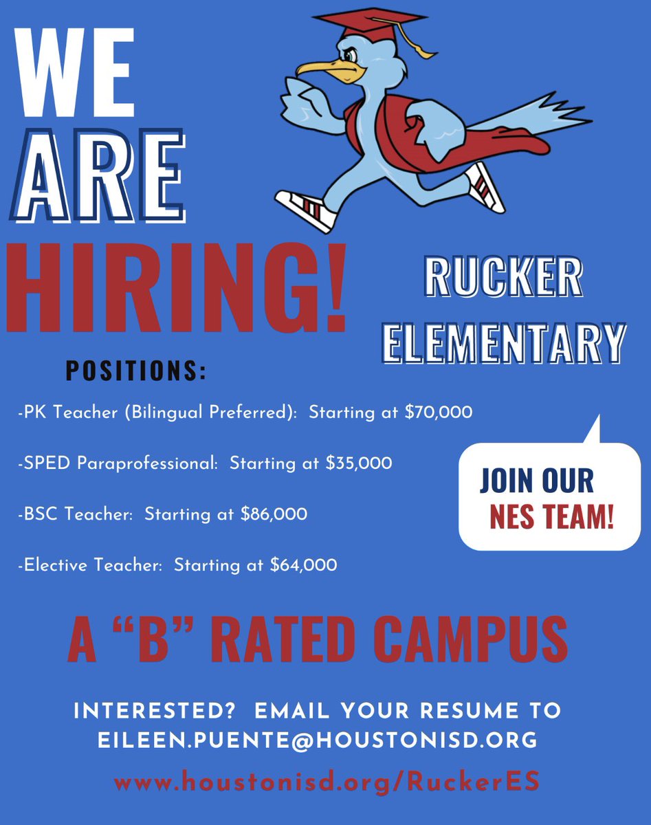 Rucker is hiring! 📣 Don’t miss your chance to join this radiant team! 🤩 @MrsPuenteHISD @HisdSouth @JEOcanas1 @AnnaLWhite1 @TeamHISD