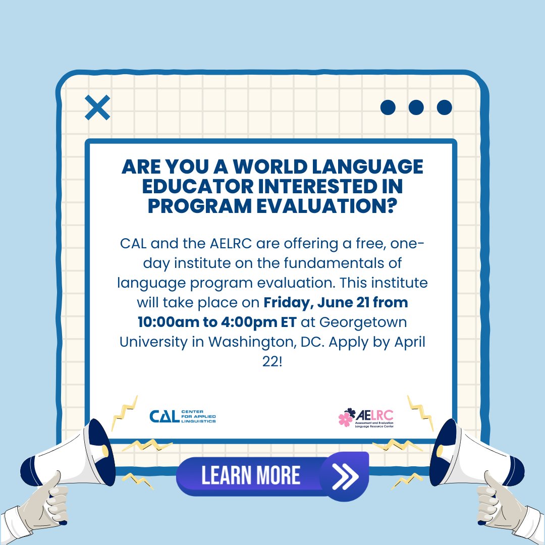 Apply by April 22 for the AELRC/CAL summer institute at surveymonkey.com/r/SummerInstit…
