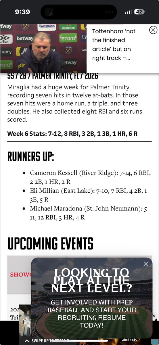 Thank you so much to first Coach Roper for nominating me for hitter of the week of the state of Florida. Also big thanks to @rocco_iervasi and @PrepBaseballFL for giving me the shot to get my name out there for hitter of the week. Means so much, grind does not stop.