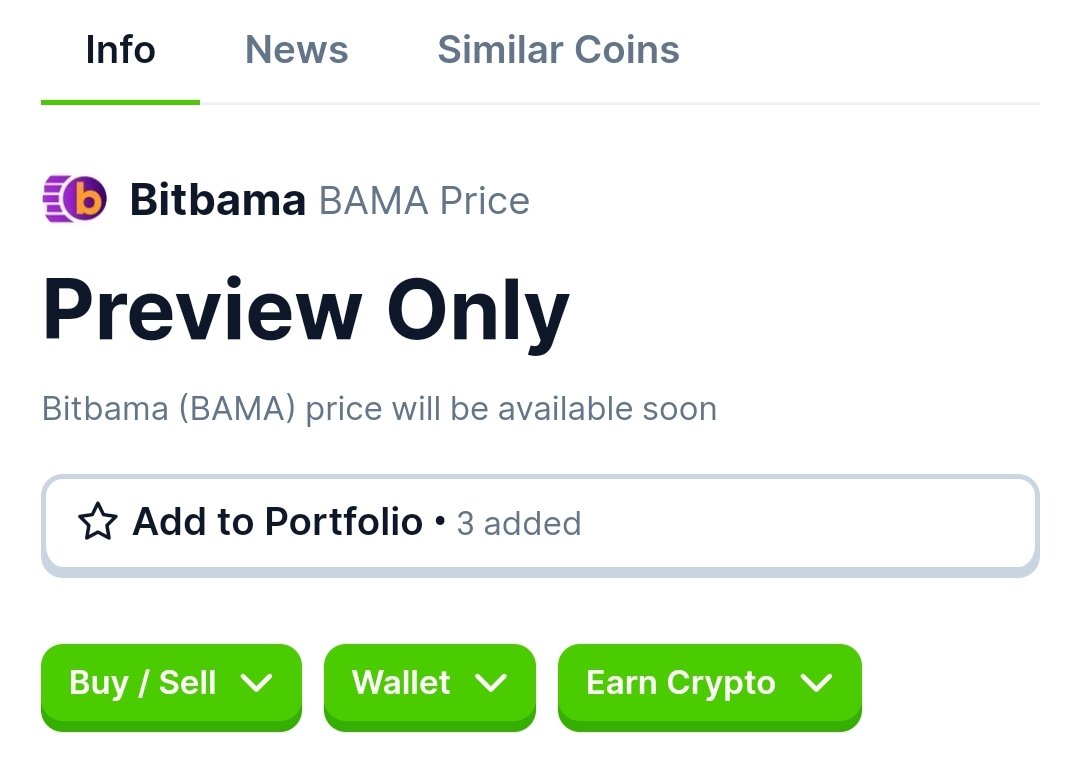 Your favourite $BAMA is now on Coin Gecko as Preview Only 

$BAMA is coming !!!

Go on Coingecko &amp; Add it to your favourite if you are claiming BAMA daily so that you don't miss out on the update.... 

$BLOCK $BUBBLE $PARAM $TRIP $BEYOND $MOJO $EVERY <a href="/JoinEveryworld/">Dustin Reed</a>