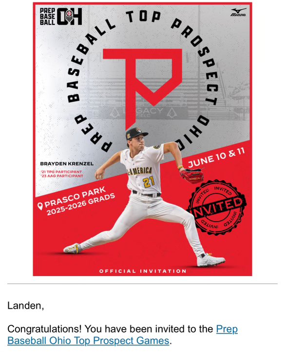 Landen Adams (@landen_24adams) on Twitter photo Thank you to <a href="/PrepBaseballOH/">Prep Baseball Ohio</a> and <a href="/weldyprep/">Kyle Weldon</a> for the Top Prospect Games invite.
<a href="/PFFlyers2026/">PFFlyers2026</a> <a href="/BigMoeBaseball/">BigMoeBaseball</a> Thank you to <a href="/PrepBaseballOH/">Prep Baseball Ohio</a> and <a href="/weldyprep/">Kyle Weldon</a> for the Top Prospect Games invite.
<a href="/PFFlyers2026/">PFFlyers2026</a> <a href="/BigMoeBaseball/">BigMoeBaseball</a>