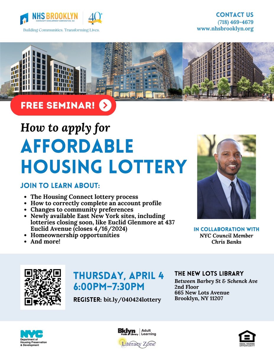 Affordable Housing Lottery Seminar with @NHSBrooklyn New Lots Library 4/4 at 6pm #publichousing