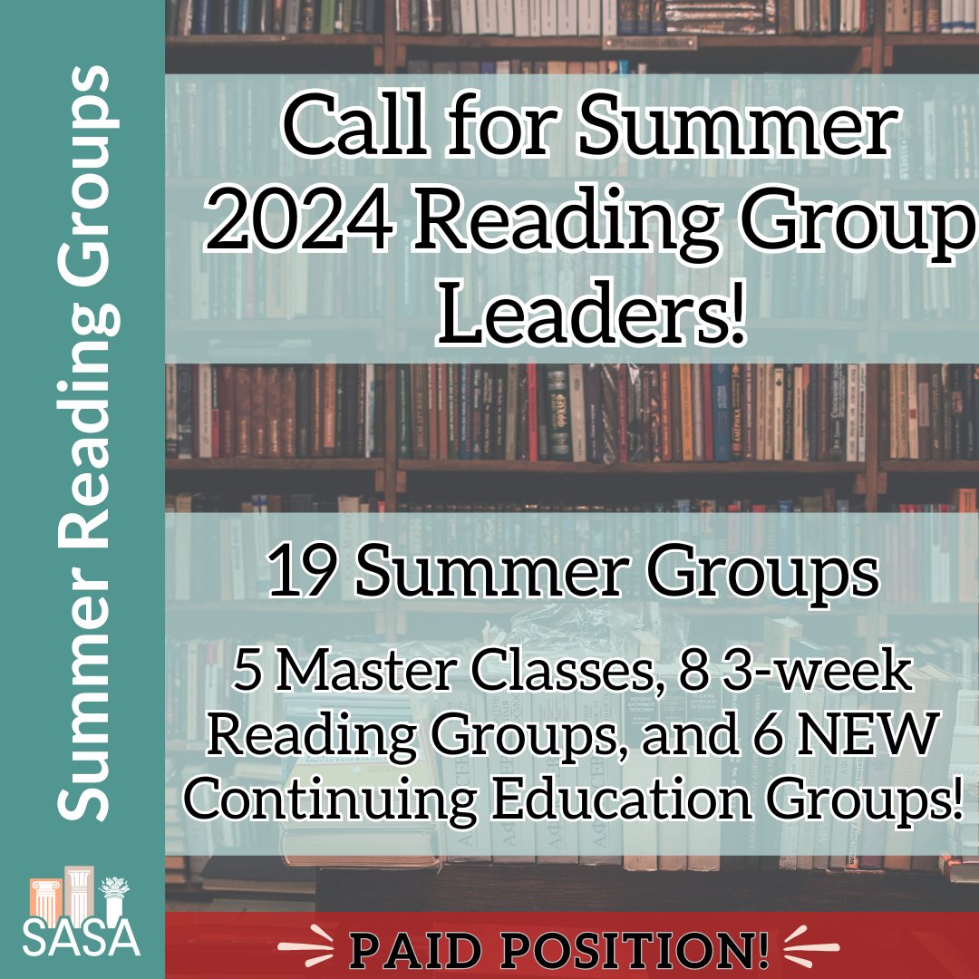 📚Call for Summer 2024 Reading Group Leaders - PAID POSITION!

🗓 Deadline: April 19th, 2024

5 one-time Master Classes
8 three-week Reading Groups
6 five-week Continuing Education Reading Groups

✨Sponsored by the Gladys Krieble Delmas Foundation

➡️saveancientstudies.org/apply-with-sas…
