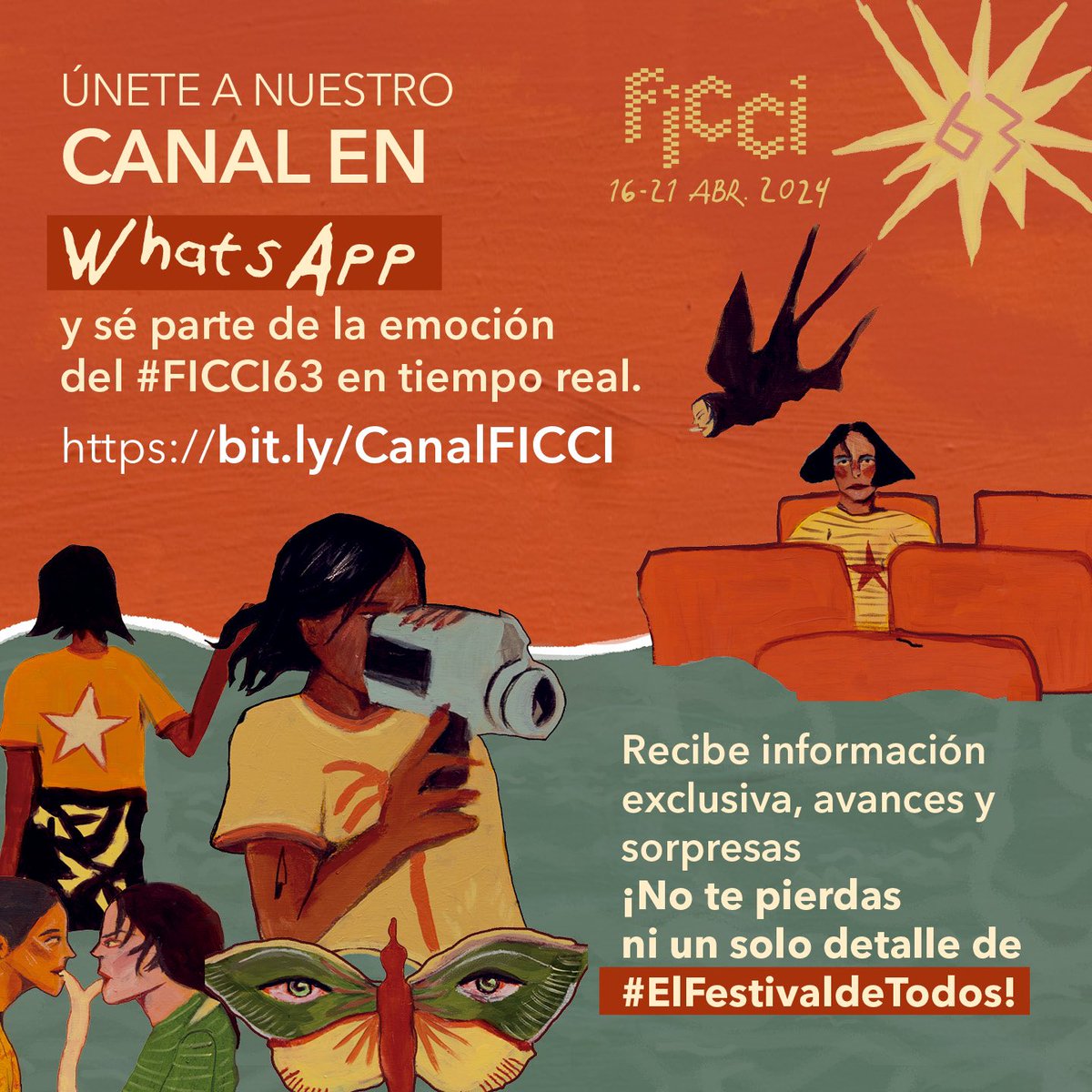 _FICCI_'s tweet image. 🚀 ¡Únete a nuestro canal en WhatsApp y sé el primero en enterarte de todo sobre el #FICCI63! 🎬 Recibe noticias, horarios de proyecciones y mucho más directamente en tu celular. 📲 No te pierdas ni un solo detalle de este evento cinematográfico.