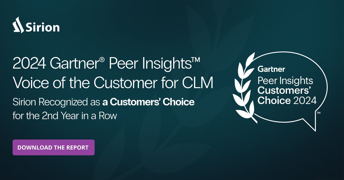 Sirion is a 2024 Gartner® Peer Insights™ Customers’ Choice for Contract Life Cycle Management for the 2nd yr in a row! A big thanks to our clients for a 4.9/5 rating, showing our commitment to empowering you throughout the #contractlifecycle. Read more: sirion.ai/report/gartner…