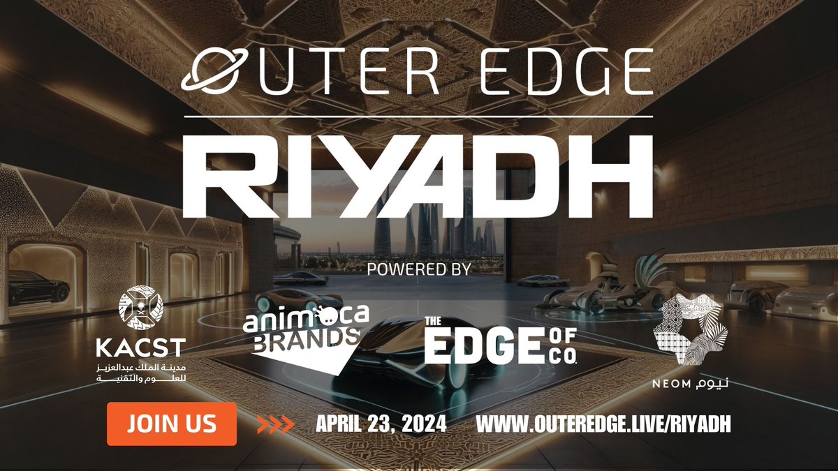 OuterEdgeEvents's tweet photo. 🌟 Outer Edge — Riyadh is hosted by @EdgeofCo in partnership with presenting sponsors and co-hosts: @animocabrands, @KACST, and @NEOM! 💫

#OuterEdgeRiyadh #AnimocaBrands #KACST #NEOM #Web3Innovation https://t.co/5P9RvDH1RJ