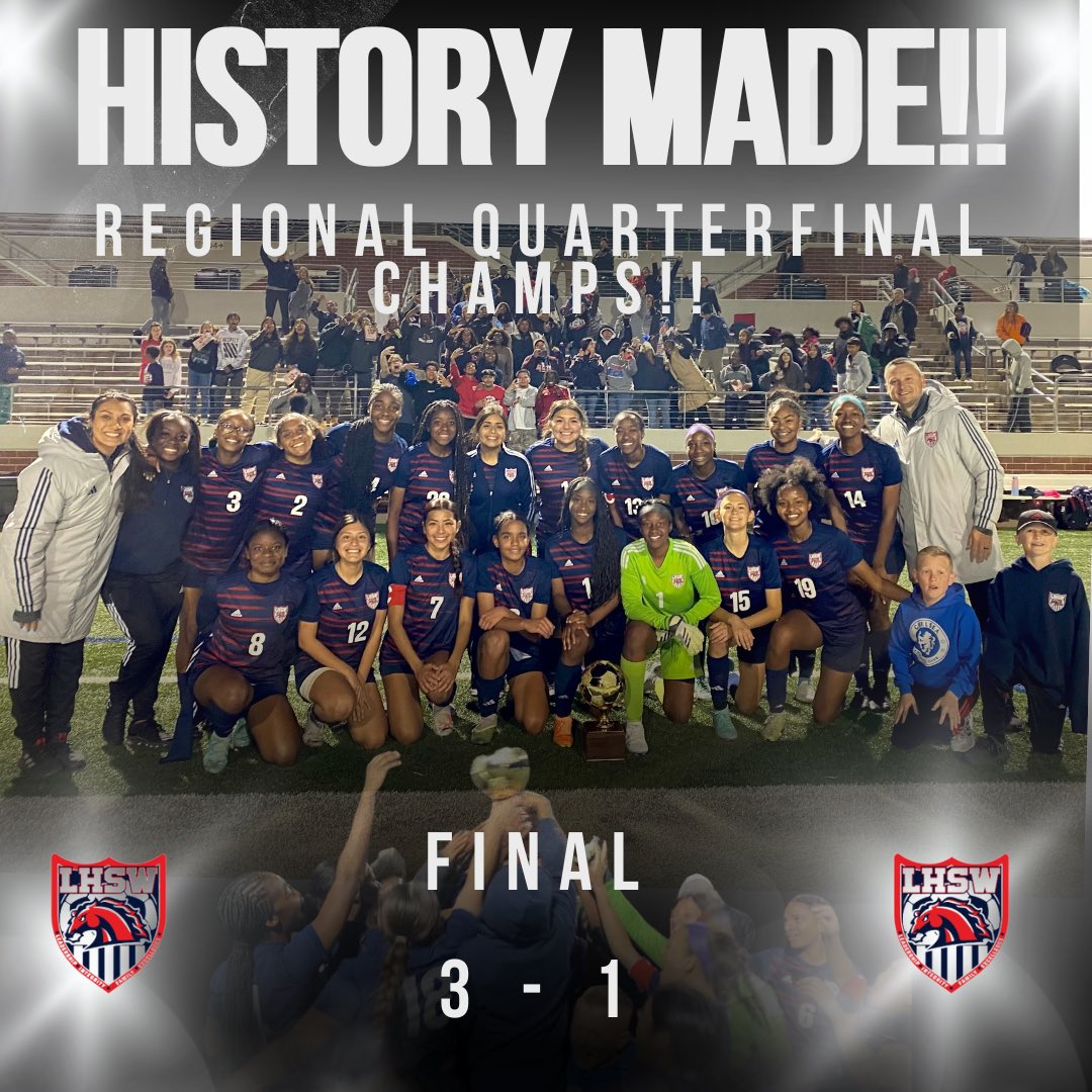 LHSW_Soccer's tweet image. For the first time in school history the Lady Mustangs are headed to the regional tournament!!! Round 4 let’s go!!! @lifemustangs @lifeschools @LethalSoccer @tascosoccer @coachwelch67 @SLThrush