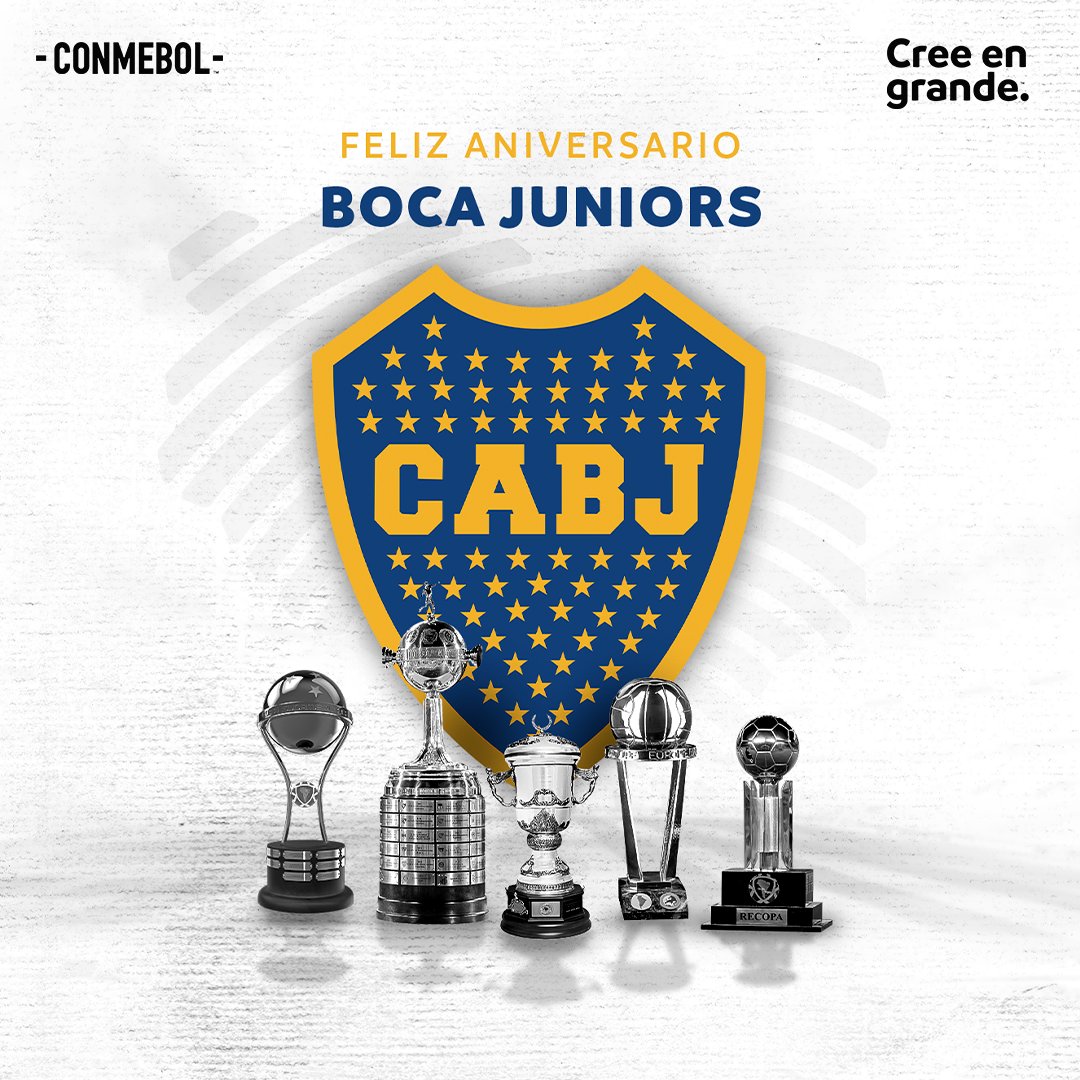 ¡Feliz aniversario, @BocaJrsOficial! 🔵🟡🔵 🇦🇷

#CreeEnGrande | #AniversarioCONMEBOL