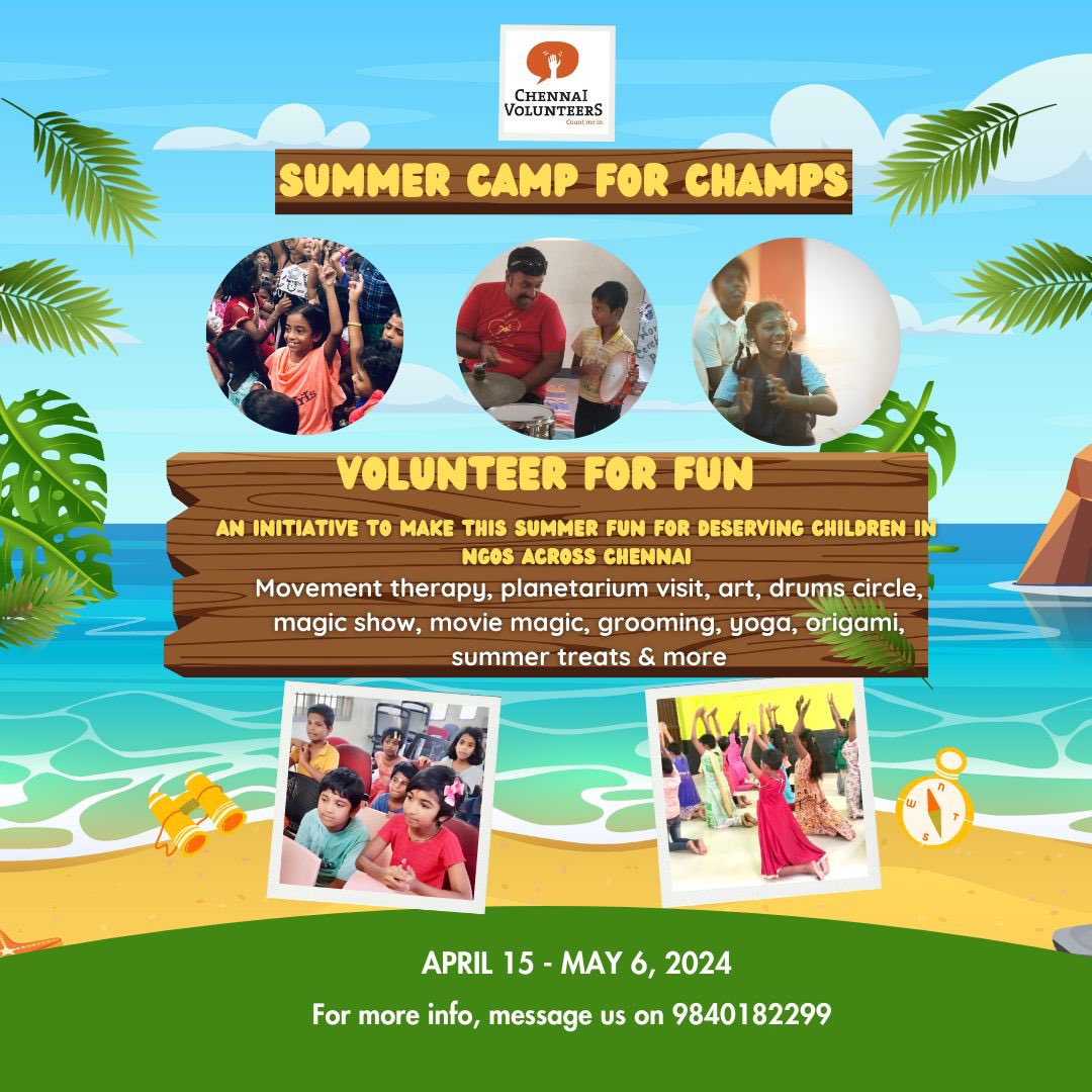 Let’s welcome the summer, with some volunteering fun! #summercampforchamps is an annual initiative that is curated by volunteers who engage in enriching volunteering with young children in homes/ shelters across our city. Join us to brighten up the summer for these children.