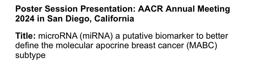 rihab nasr (@rn03nasr) on Twitter photo #AACR24 Heading to San Diego to attend AACR! 
Visit our poster on Apr 8. @ 1:30
Session Title: microRNA- and Other Non-coding RNA-Based Translational Medicine
Location: Poster Section 16
Poster Board Number: 4
#2987 #AACR24 Heading to San Diego to attend AACR! 
Visit our poster on Apr 8. @ 1:30
Session Title: microRNA- and Other Non-coding RNA-Based Translational Medicine
Location: Poster Section 16
Poster Board Number: 4
#2987