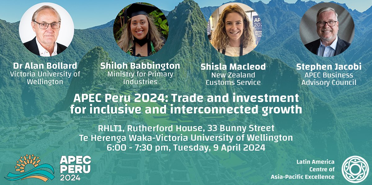 Registrations close on Friday for next week’s Peru’s APEC Year with Minister ⁦⁦⁦@toddmcclaymp⁩ . The event will open with a diverse panel of leaders of NZ’s engagement with APEC reflecting on its importance to our society. Register now at cape.org.nz/apec-peru-2024/