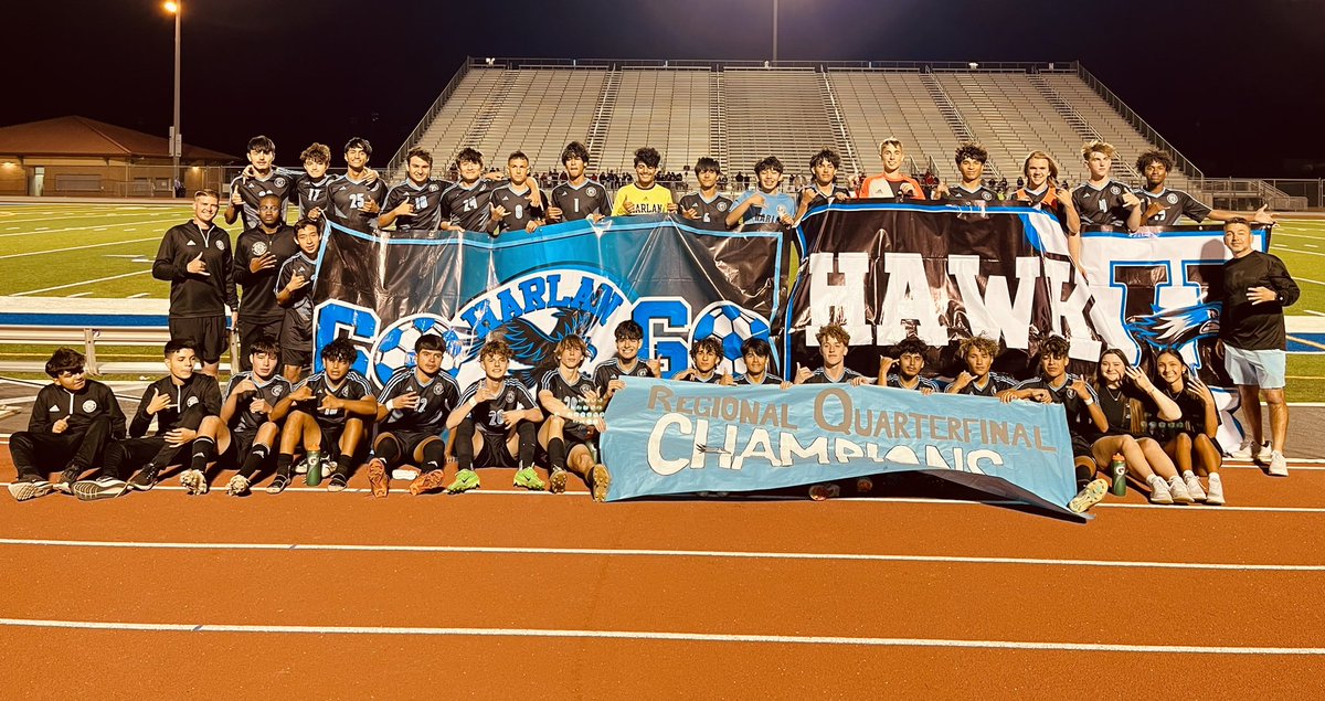 Your Boys @HarlanSoccer team is coming back home to The Nest as Regional Quarterfinal Champs with a grind it out 1-0 victory over Harlingen!!! Round 4 here we come, Regional Semis this Friday!!! @NISDHarlan #HawkYeah #Round4