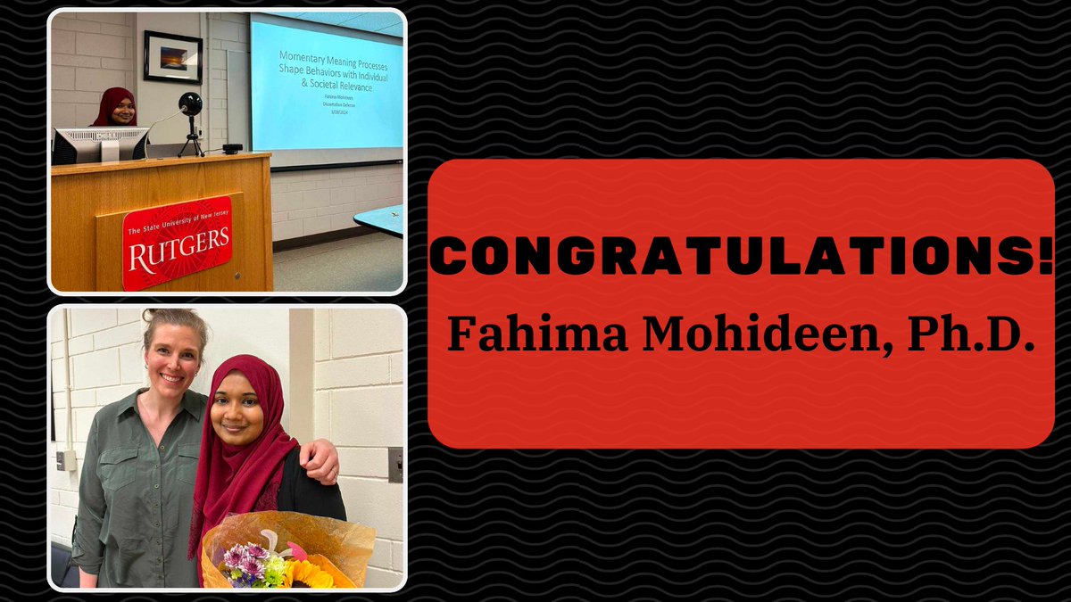 CONGRATULATIONS to our newest graduate, Dr. Fahima Mohideen! She successfully defended her thesis titled 'Momentary Meaning Processes Shape Behaviors with Individual & Societal Relevance,' under the mentorship of @samjheintz. We are so excited for @hitchtheory's next steps!