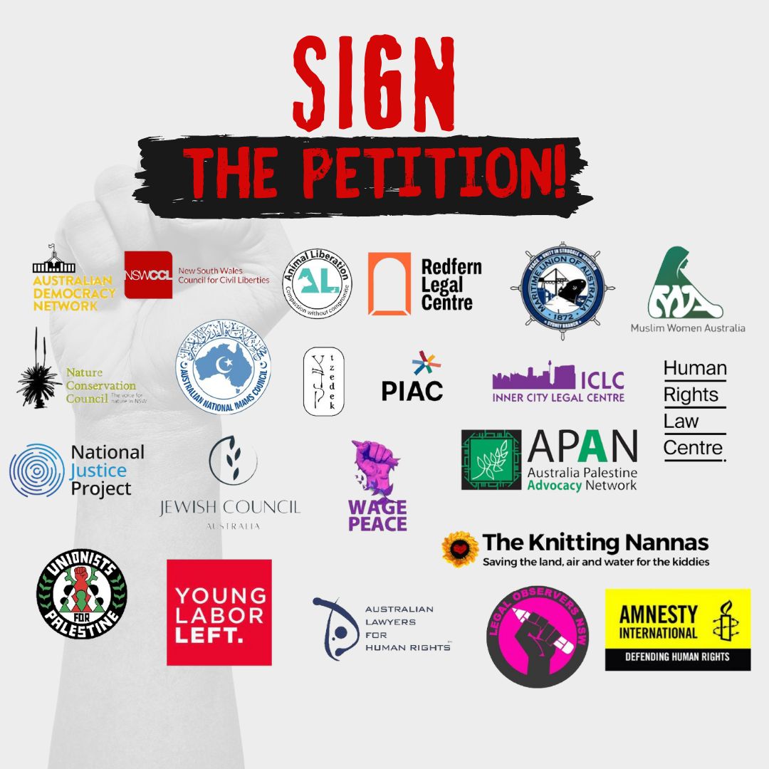 SIGN OUR PETITION: A review of NSW's terrible anti-protest laws is now due. There is no guarantee it will be open or transparent. 35 organisations &amp; counting have signed on calling for <a href="/ChrisMinnsMP/">Chris Minns</a> to ensure public accountability. SIGN NOW nswccl.org.au/take_action_no… #protectprotest