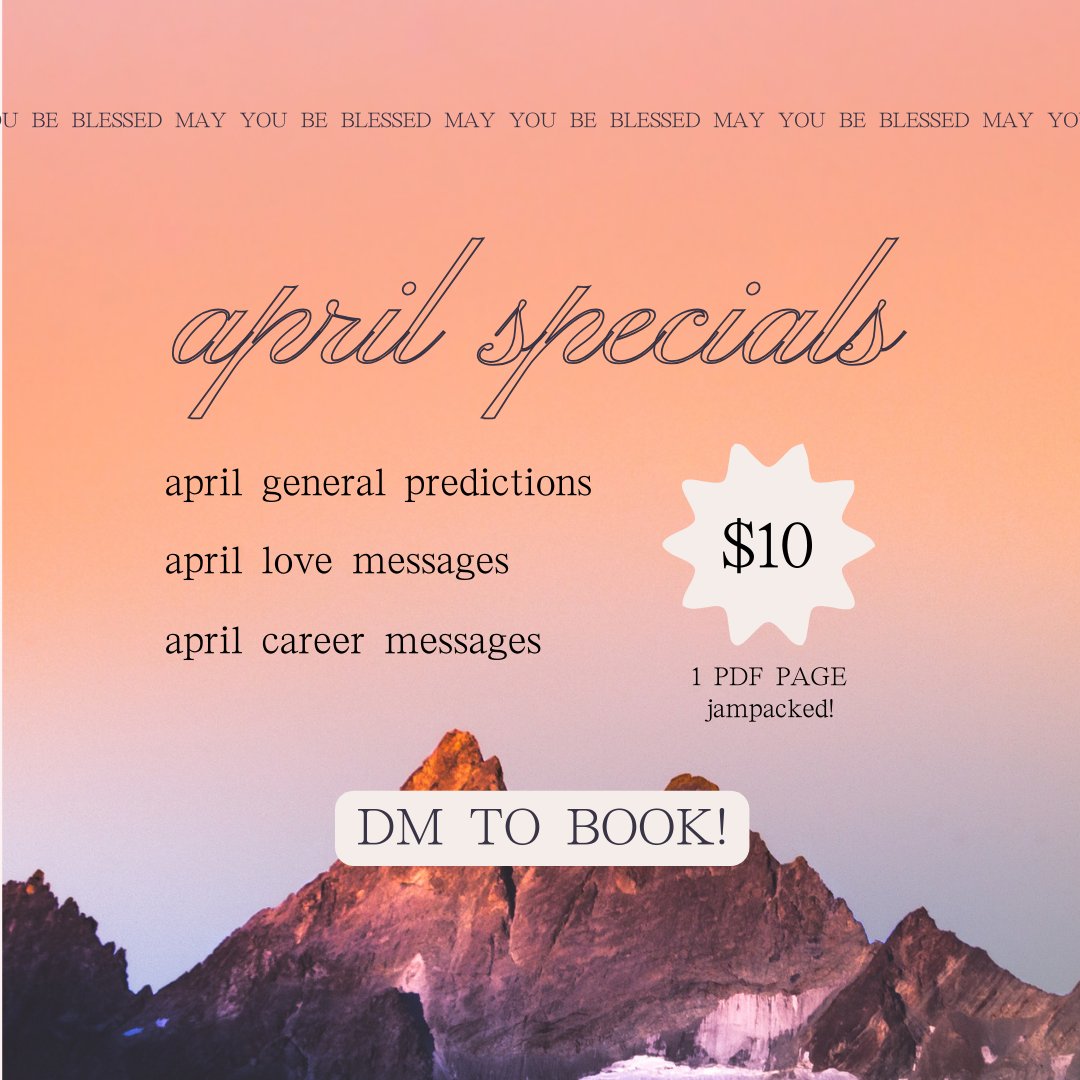 selenereads's tweet photo. ✨ APRIL 1ST WEEK DEALS ✨

𐙚 april general predictions
𐙚 april love messages
𐙚 april career messages

⟢ all for $10 for ONE jampacked PDF page!

✶ DM me to book! https://t.co/0wBMUCfFIj