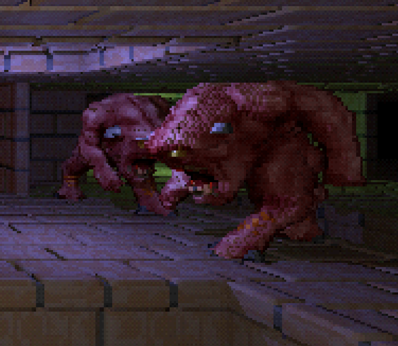 notch's tweet photo. I've seen some questions about these.
They're Pinkie demons from Doom (the 1993 one), except in voxel form.

I did not make them.

They're borrowed from the voxel doom projects and are used as placeholders until we land an artist. 
https://t.co/y2szp2Jznz https://t.co/JwZ1JukQy1