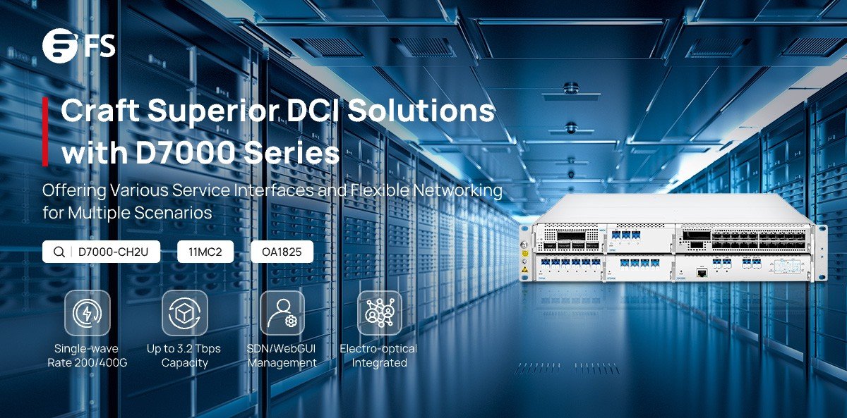 FS D7000 series is the perfect solution for #data centre interconnect! bit.ly/3VGIW5w
With support for various service types including 10/100/400GE, OTU2/4, STM-64, and 8G~32G FC, it offers highly scalable #network connectivity.     

#FSsolution #tech #DCI
