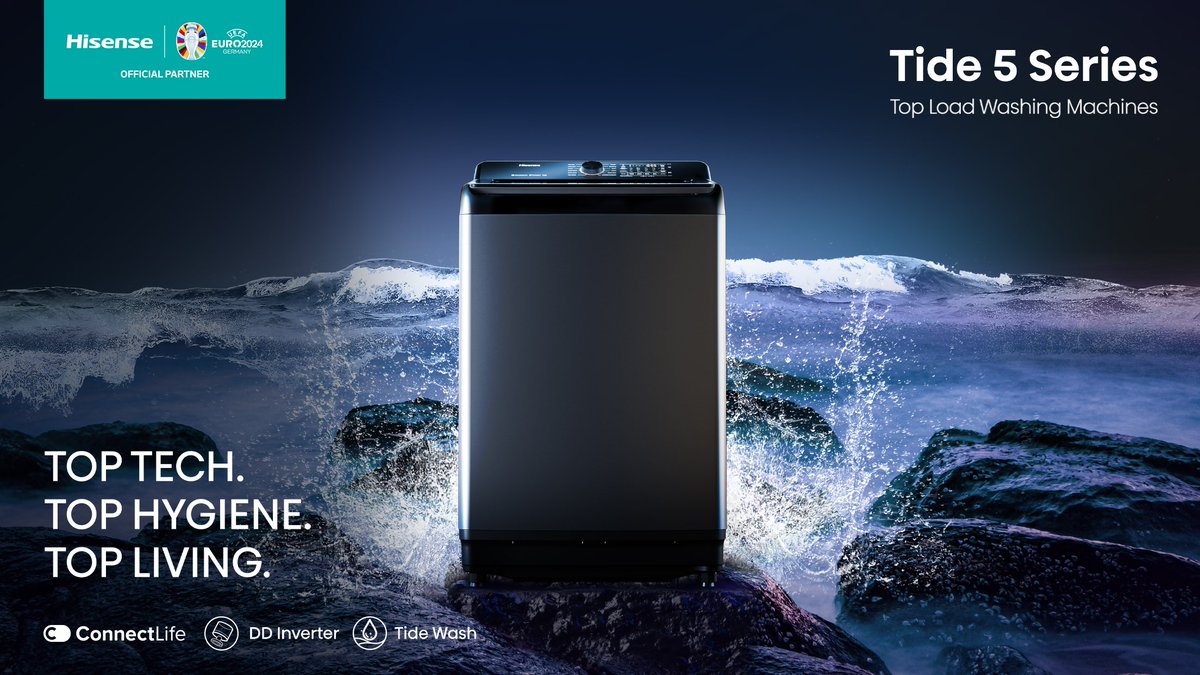 Elevate your laundry routine with the #Hisense Tide 5 Series! 🌊 Where TOP TECH meets TOP HYGIENE for TOP LIVING. Immerse yourself in the future of laundry innovation – it's not just a wash; it's a lifestyle upgrade! #HisenseWasher #EffortlessLaundry #Technology #Premium